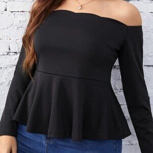 Brand New Without Tag Black SHEIN Privé Plus Off Shoulder Peplum Tee Size 2XL